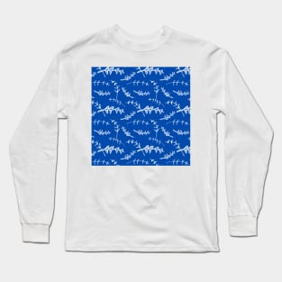 Botanical-Pattern, set, blue, white 1, botanic, nature, botanical, floral, flowers, floral-pattern, leaves, plants, minimalist, garden, jungle, leaf, exotic, tropical, flower, boho, cacti, succulent, digital, graphic-design, pattern, Long Sleeve T-Shirt